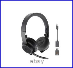 Black Wireless Bluetooth Folding Headset, Unifying+ Audio Receiver, Microphone